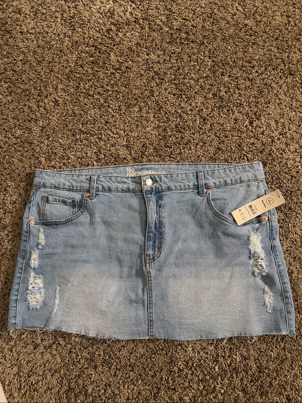 No Boundaries Light Blue Distressed Denim Mini Skirt